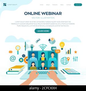 Webinar. Internet conference. Web based seminar. Distance Learning. E-learning Training business concept. Video tutorials and courses. Online meeting Stock Vector