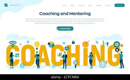 Coaching and mentoring concept. Personal development. Education and e-learning. Webinar, online training courses. Corporate Education. Company Stock Vector