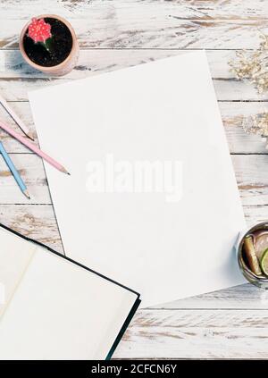 Blank sheet on the table Stock Photo