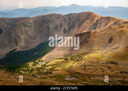 View of the Sangre de Cristo mountain range in the Rocky Mountains from Wheeler Peak, the highest point in New Mexico, in Taos, New Mexico, USA Stock Photo