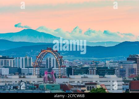 Wien / Vienna, Ferris Wheel in Prater, mountain Schneeberg in 00. overview, Vienna, Austria Stock Photo