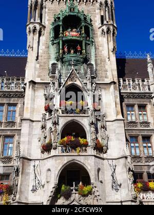 Munich, New Town Hall, neo-Gothic style, built in three construction phases, from 1867 - 1909, architect Georg Hauberrisser, headquarters of the Stock Photo