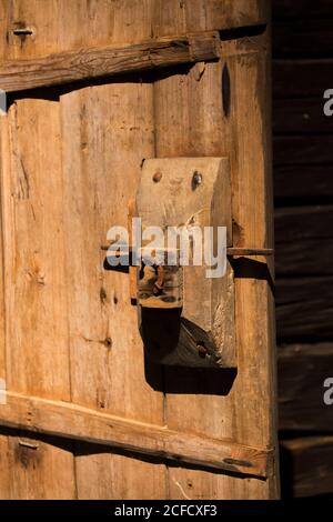Old door lock, rural old barn, Finland Stock Photo