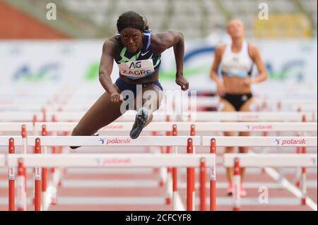 Brussels, Belgium. 4th Sep, 2020. Belgium's Anne Zagre competes during the 100m Hurdles Women at the Diamond League Memorial Van Damme athletics event at the King Baudouin stadium in Brussels, Belgium, Sept. 4, 2020. Credit: Zheng Huansong/Xinhua/Alamy Live News Stock Photo