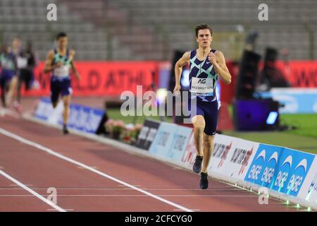 Brussels, Belgium. 4th Sep, 2020. Norway's Jakob Ingebrigtsen competes during the 1500m Men at the Diamond League Memorial Van Damme athletics event at the King Baudouin stadium in Brussels, Belgium, Sept. 4, 2020. Credit: Zheng Huansong/Xinhua/Alamy Live News Stock Photo