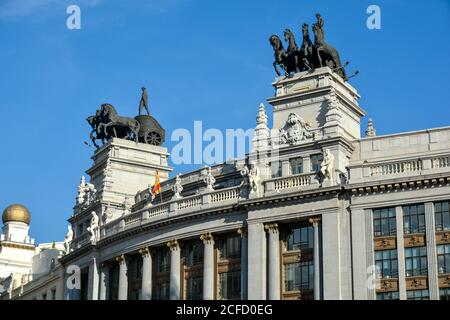 An older, vintage building located in the Old Town area of Madrid, Spain. Stock Photo