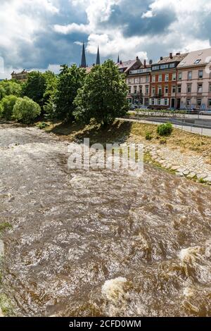 View from the Kronenbrücke on the Dreisam River, Freiburg, Freiburg im Breisgau, Baden-Württemberg, Germany, Europe Stock Photo