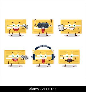 Payment check paper cartoon character are playing games with various cute emoticons Stock Vector