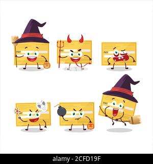 Halloween expression emoticons with cartoon character of payment check paper Stock Vector