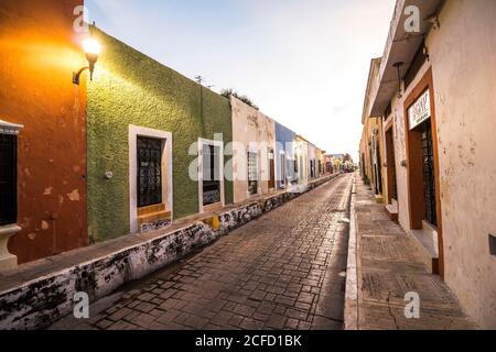Restored colorful colonial style buildings in the streets of Campeche, Yucatan Peninsula, Mexico Stock Photo