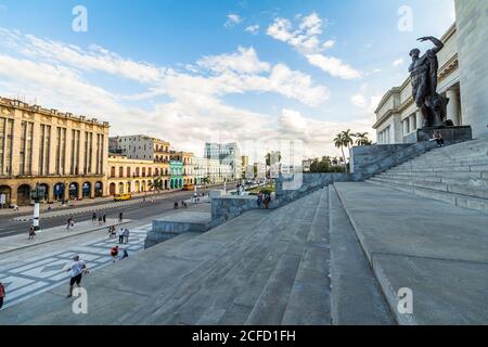 View from the Capitol stairs to large street in front of it, Old Havana, Cuba Stock Photo