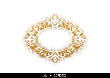 Ornate vintage frame on golden glitter isolated on white background Stock Photo