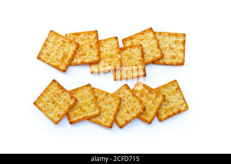 Crackers with sugar on white background. Top view Stock Photo