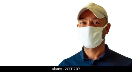 A black man is wearing a face mask over his nose and mouth. Public health concept. Stock Photo