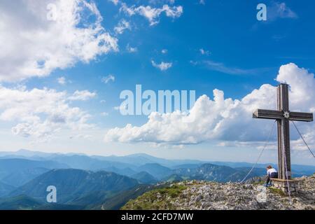 Sankt Barbara im Mürztal, mountain Hohe Veitsch (Veitschalpe), summit cross in Hochsteiermark, Steiermark / Styria, Austria Stock Photo