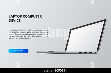 computer open laptop display mockup product. 3d device isometric for landing page and presentation Stock Vector