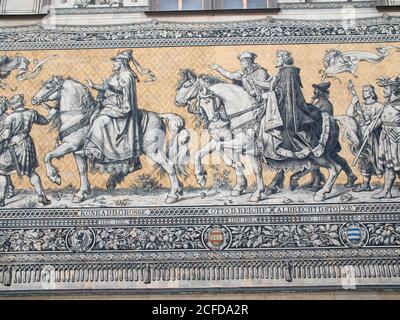 Porcelain wall painting of margraves, dukes, electors and kings, Dresden, Saxony, Germany Stock Photo