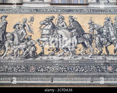 Porcelain wall painting of margraves, dukes, electors and kings, Dresden, Saxony, Germany Stock Photo