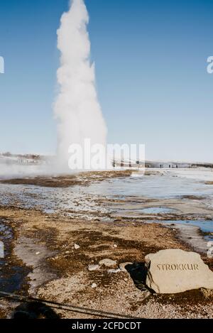 Eruption of the geyser 'Strokkur' in the Haukadalur valley Stock Photo