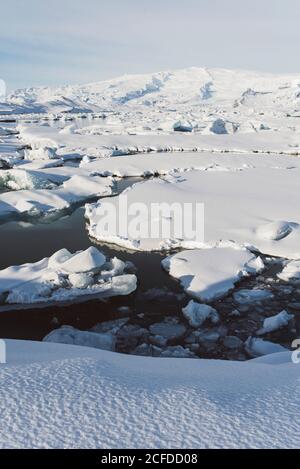 Ice floes float on Jokulsarlon, Iceland in winter Stock Photo
