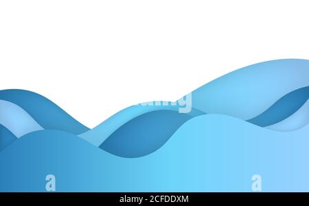 Blue water wave vector abstract background flows along the lines gradation dark and light swaying curves with shadows overlapping Stock Vector