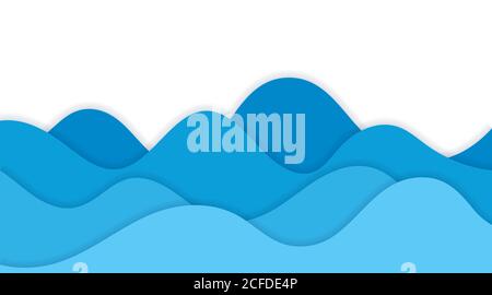 Blue water curves paper cut layers on white background business banner and have space to put your text Stock Vector