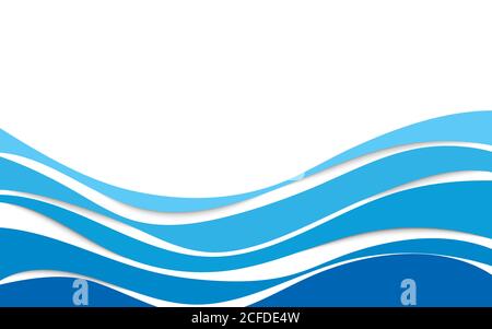 Blue wave motion lines paper art cut style with shadow on white vector background Stock Vector