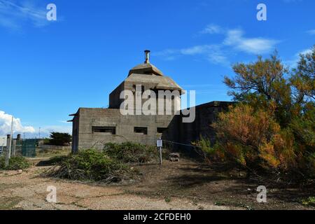 WWII Pill box on Languard Nature Reserve, Felixstowe, Suffolk, UK Stock Photo