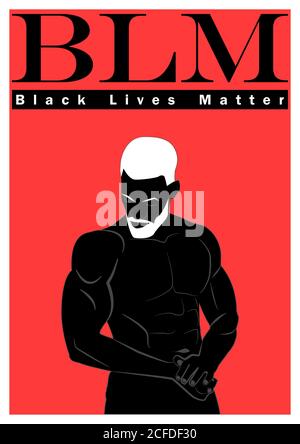 Poster - Black Lives Matter. A silhouette of a black man with white hair on the red background with BLM slogan above. Stock Photo