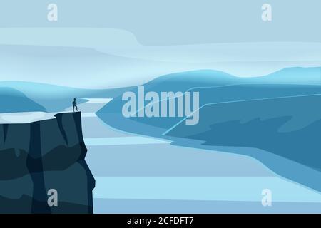 Mountain landscape canyon, river, rocks, open space, vector, illustration, isolated Stock Vector