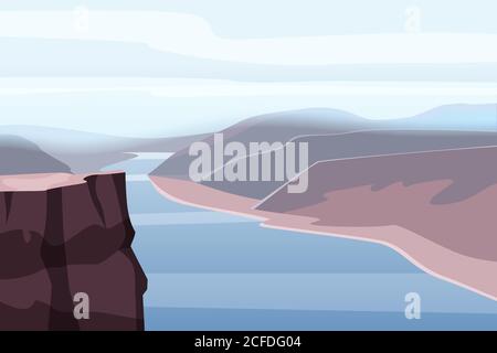 Mountain landscape canyon, river, rocks, open space, vector, illustration, isolated Stock Vector