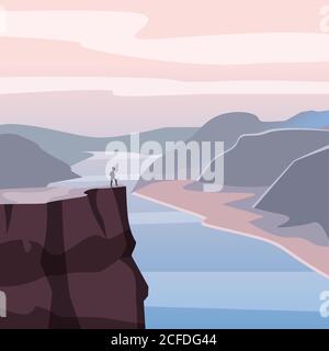 Mountain landscape canyon, river, rocks, open space, vector, illustration, isolated Stock Vector
