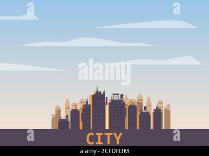Cityscape day. Modern city skyline panoramic vector background. Urban city tower skyscrapers skyline illustration, isolated, illustration Stock Vector