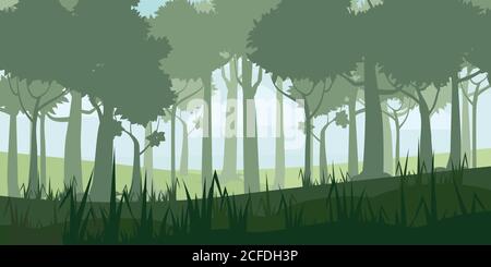 A high quality background of landscape with deep deciduous forest. Cartoon style. Vector, illustratoin Stock Vector