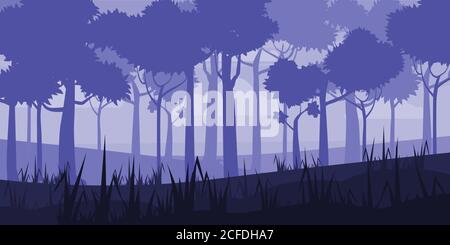 Background of landscape with deep deciduous forest. Cartoon style. Vector, illustratoin Stock Vector