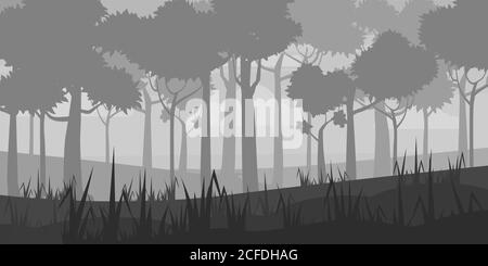 Background of landscape with deep deciduous forest. Cartoon style. Vector, illustratoin Stock Vector