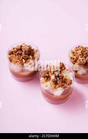 Glass cups with chocolate mousse Stock Photo