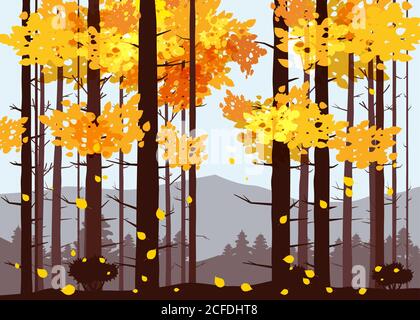 Forest, mountains, silhouettes of pine trees, firs, panorama, horizon, vector, illustration, isolated Stock Vector