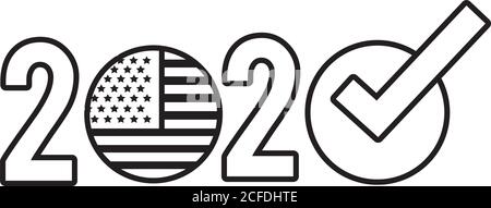 usa elections flag in 2020 number line style icon vector illustration design Stock Vector