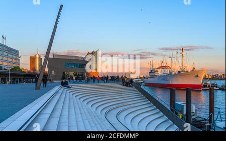 Germany, Hamburg, Elbpromenade, Cap San Diego museum ship, Elbphilharmonie Stock Photo