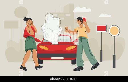 Car service and roadside assistance online support. Flat vector illustration. Stock Vector