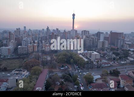 Aerial view of downtown of Johannesburg by sunset, South Africa Stock ...