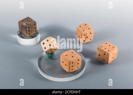 Oldest Clay and stone dice, Mohenjo daro, Indus valley civilization Gallery, National Museum of Pakistan, Karachi, Sindh, Pakistan, South Asia, Asia Stock Photo
