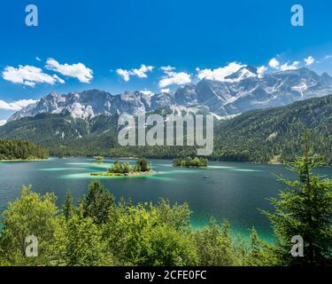 On the way at the Eibsee under the Zugspitze, Bavaria, Germany Stock Photo