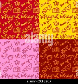 cooking seamless patterns icons background, included four vector patterns in the swatches Stock Vector
