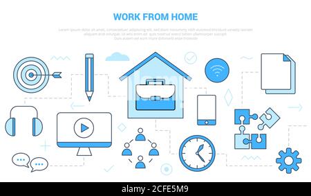 work from home wfh concept with icon set template banner with modern blue color style Stock Vector