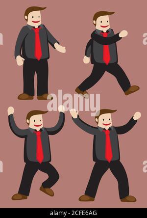 Vector illustration cartoon smiling guy in black and red fashion style isolated on white background. Stock Vector