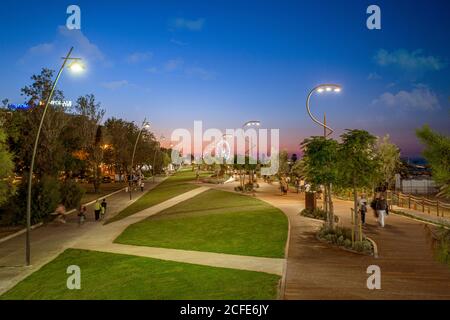 Italian travel destination seaside Rimini waterfront at sunset Stock Photo