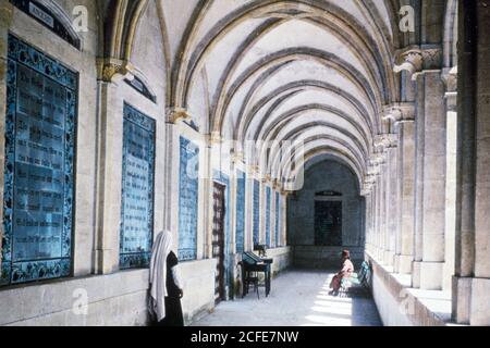 Original Caption:  Mount of Olives Bethphage and Bethany. Mt. of Olives tablets in the Church of the Lord's Prayer  - Location: Jerusalem ca.  1950-1977 Stock Photo