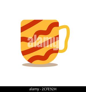 Hand drawn cozy cup for autumn evenings. Colored cup with pattern on it. Autumn greeting card. Cartoon Vector illustration Stock Vector